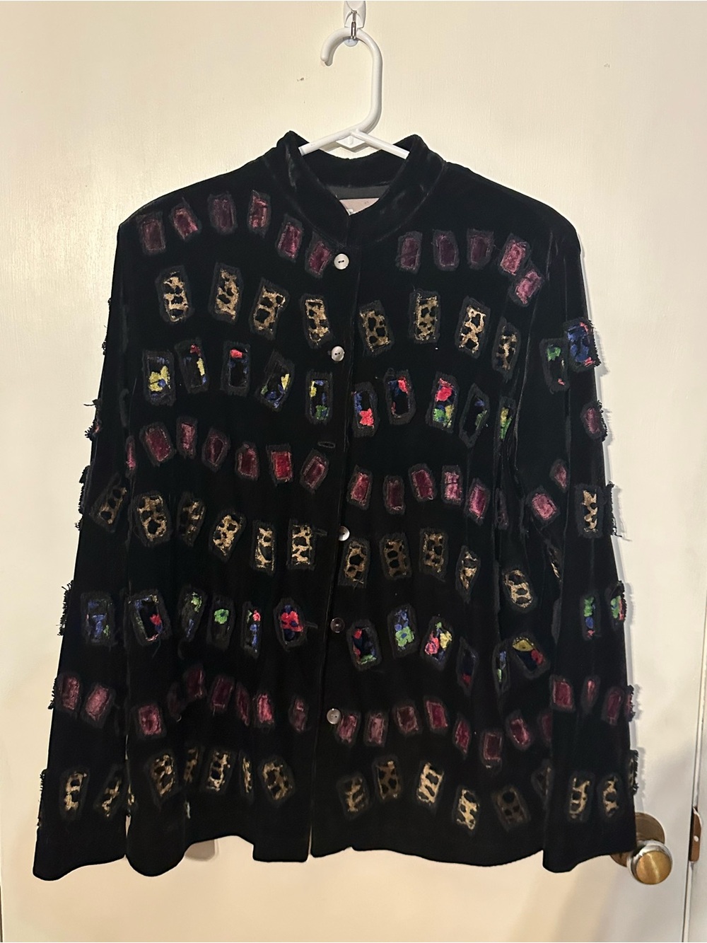 vintage Tanjay velour jacket multi-textured velvet patchwork squares -medium